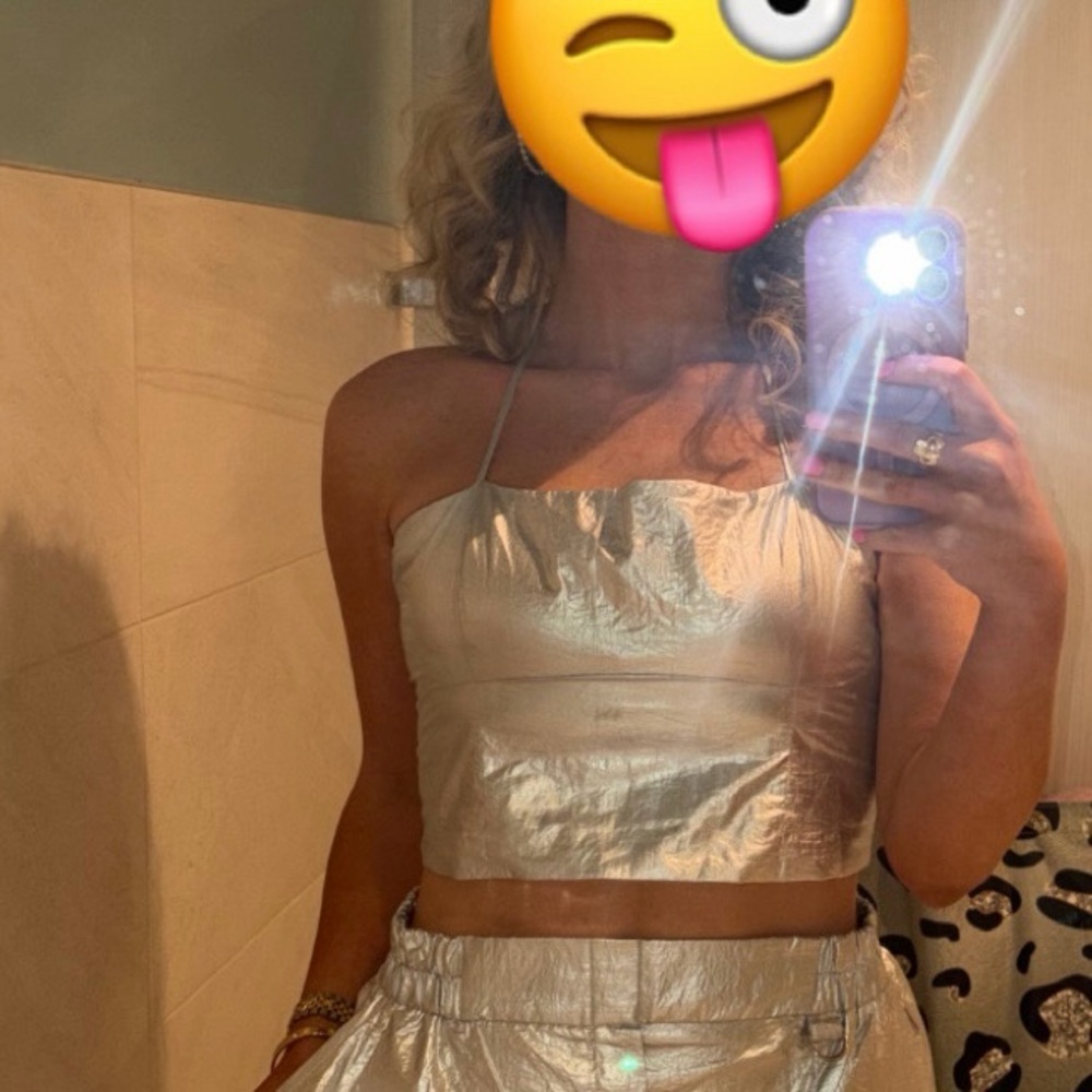 Zara Metallic Silver Women's top/pant set